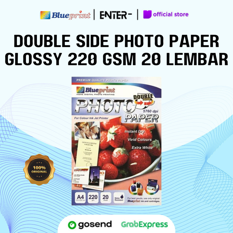 

Kertas Foto A4 Double Side Photo Paper Glossy BLUEPRINT 220 Gsm 20 Lembar Strawberry