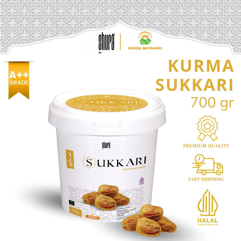 

Shura Kurma Sukari Dates Sukkari Raja Lembut Manis Legit Premium Ember 700g