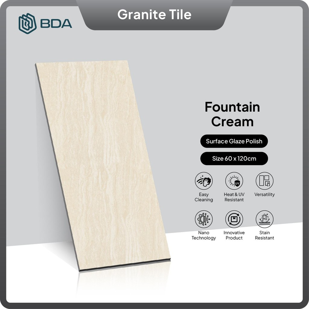 BDA Granite Tile 60x120 Keramik Granit Lantai Dinding Kamar mandi Interior Mewah Fountain Cream
