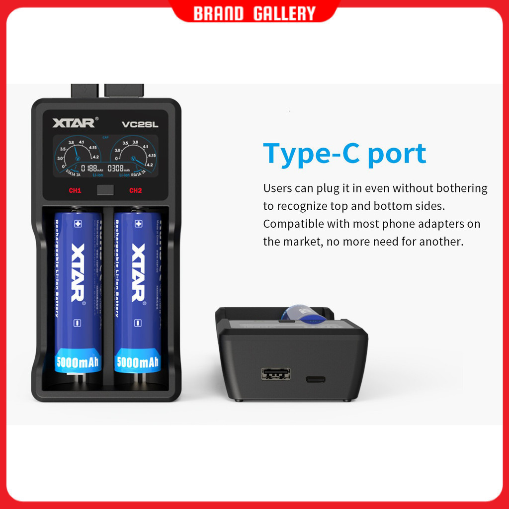 Charger Baterai 2 Slot AA AAA 18650 Li-Ion Ni-MH LCD Power Bank - XTAR VC2SL