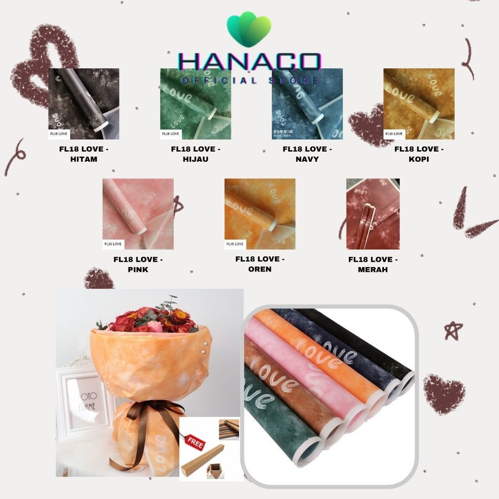 

HANACO - (5 LEMBAR) - FL18 LOVE Kertas Bunga Paper Buket Motif Tulisan LOVE Abstrak Florist Cellophane