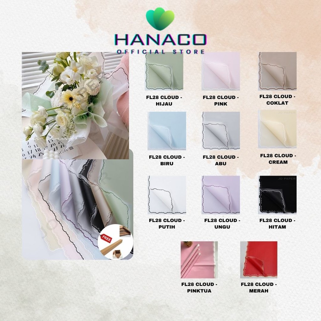 

HANACO - (5 LEMBAR) - FL28 CLOUD Kertas Bunga Paper Buket Motif Frame List Awan Cloud Kado Transparan Florist Cellophane
