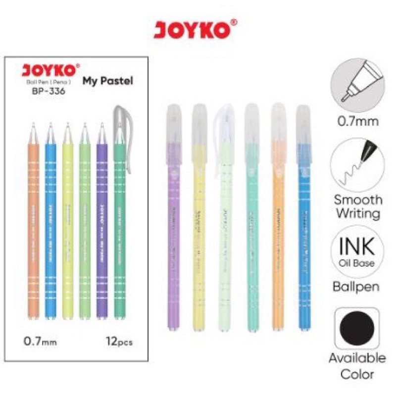 

[ISI 12PCS] PULPEN JOYKO BP 336 MY PASTEL || PULPEN JOYKO 0.7mm