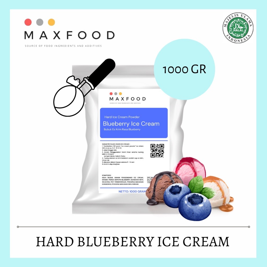 

MAXFOOD - Hard Blueberry Ice Cream Powder / Bubuk Es Krim Rasa Blueberry 1 KG