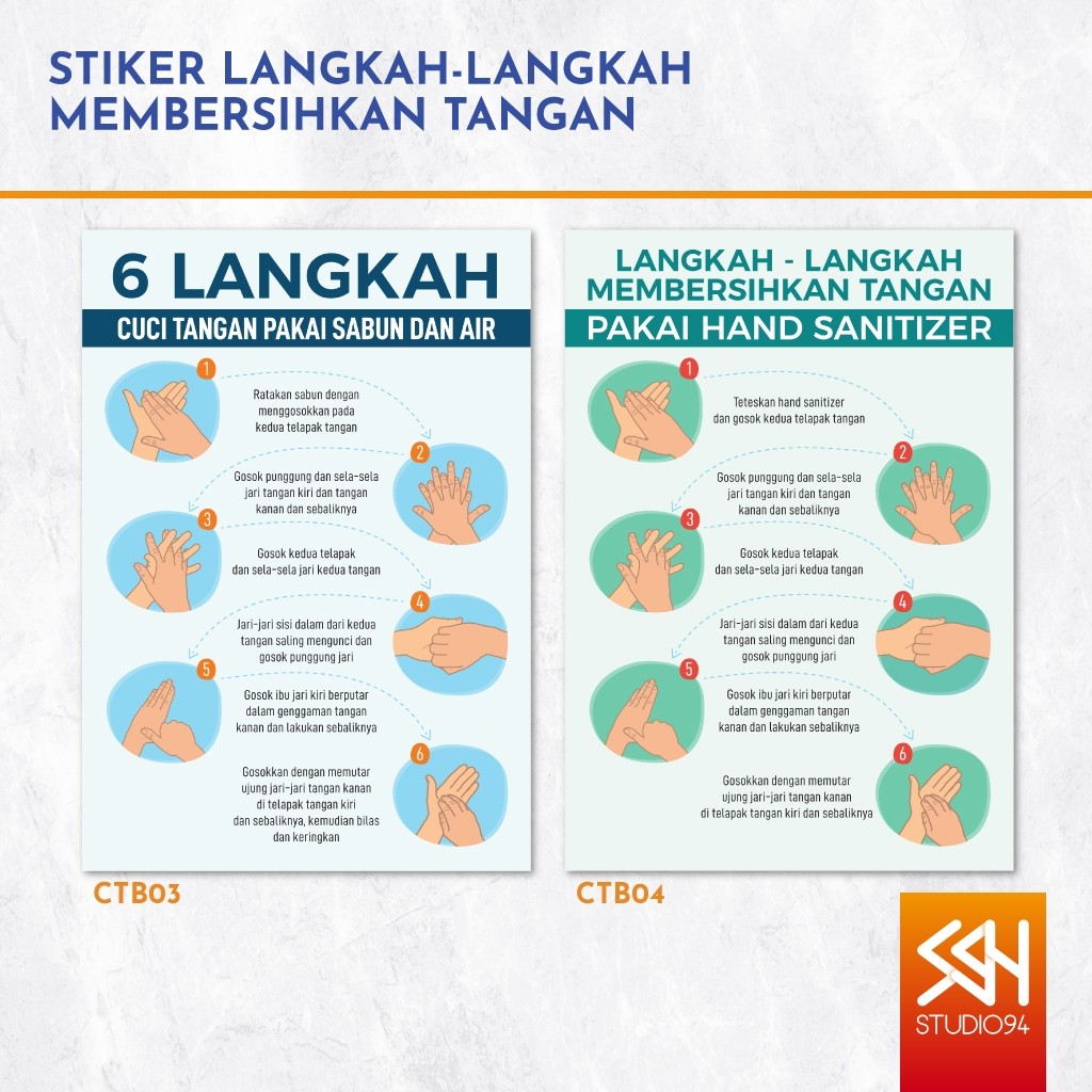 

Sticker Panduan | Stiker Cara | MEMBERSIHKAN TANGAN MENGGUNAKAN SABUN - HAND SANITIZER | 14X20 | Vinyl Anti Air