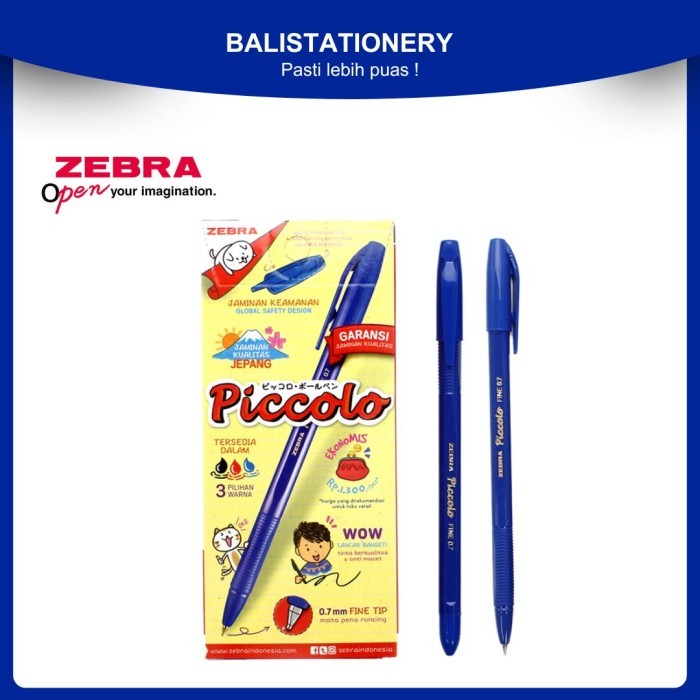 

Pulpen Pena Zebra Bolpoin Stick Pen Piccolo 0.7 mm Warna Biru