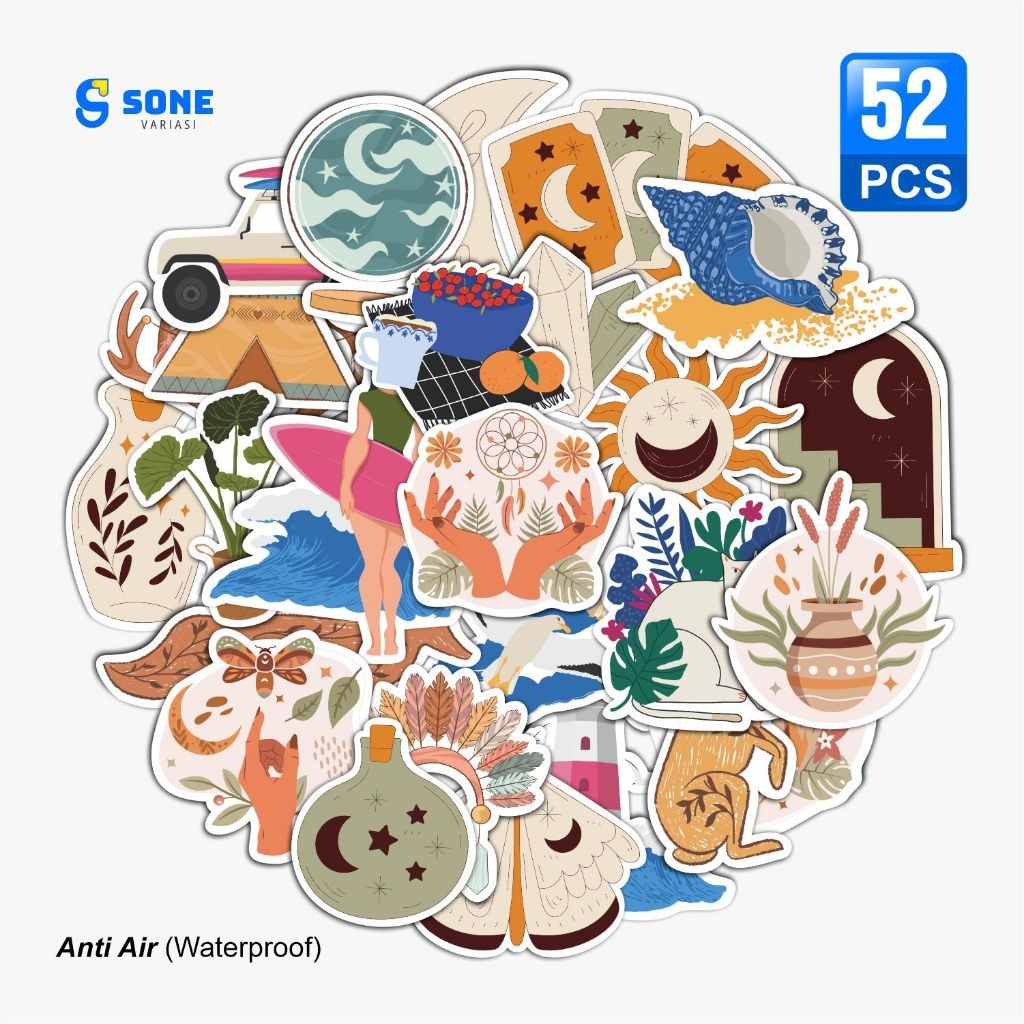 

Sticker Pack Bohemian Travel Aesthetic Paper Vinyl Waterproof Dekorasi Stiker Laptop Buku Journal