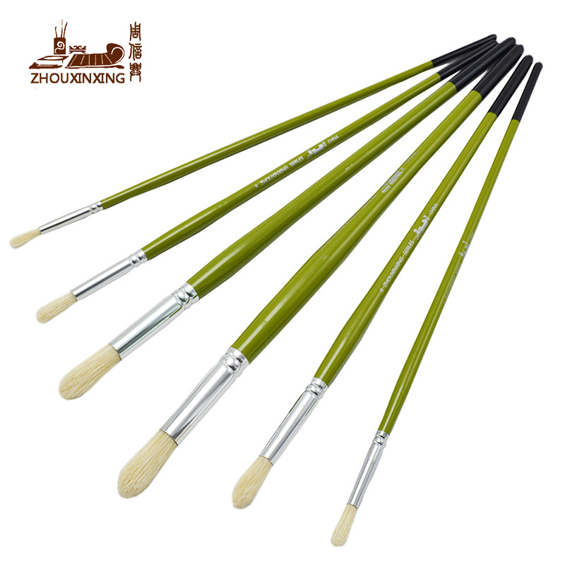 

Jowoart 6pcs/Set Round head pig oil paint pen Hard hair brush art supplies Long birch rod Drawing acrylic paint artist supply
