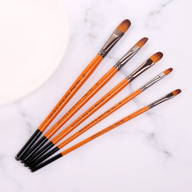 

5pcs Filbert Paint Brushes Set Nylon Hair Watercolor Gouache Paintbrushes Art Tools Painting Supplies