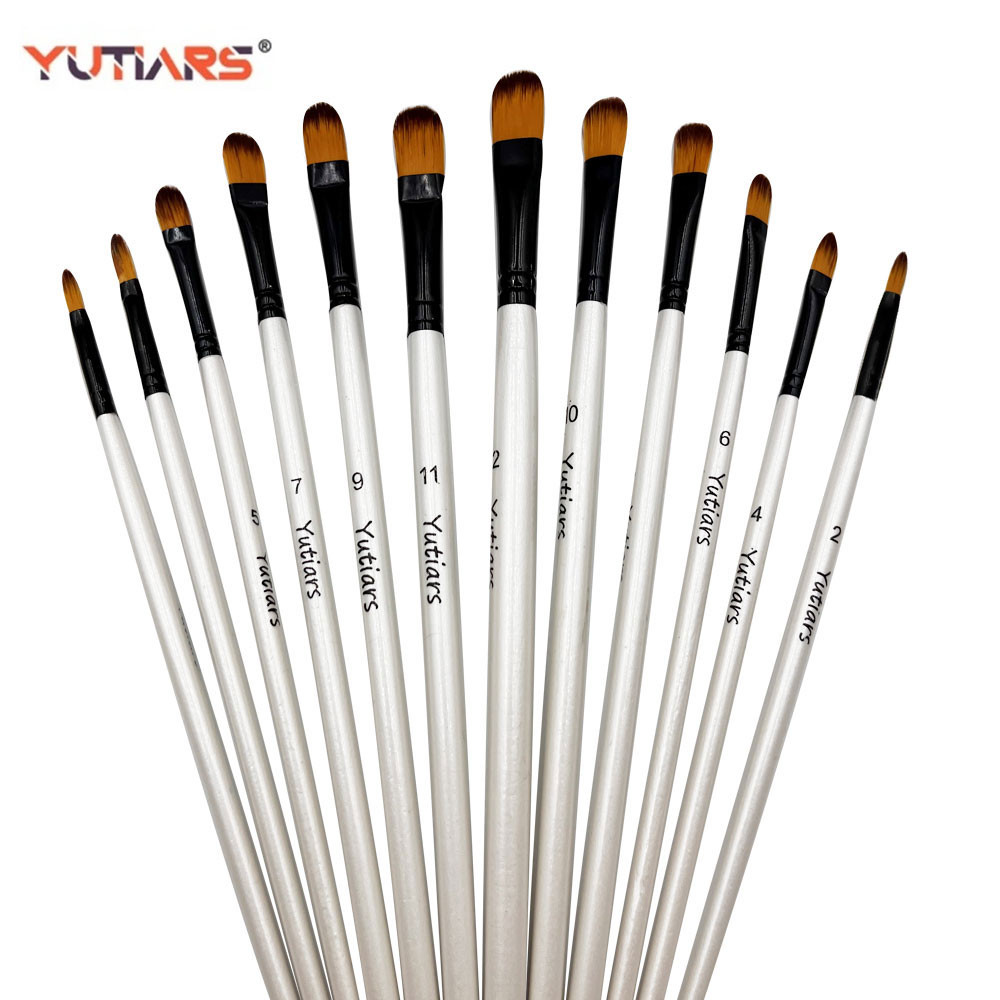 

12pcs Filbert Paint Brushes Set Synthetic Nylon Tip Artist Brush For Acrylic Oil Watercolor Gouache Artist Professional Painting