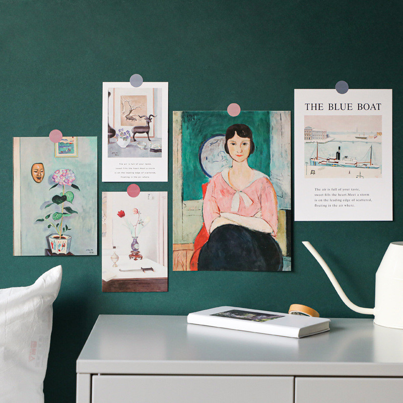 

Ins Nordic Retro Oil Painting Decoration Card 5 Sheets Simple Style Postcard Photographic Props Diy Wall Sticker Greeting Cards