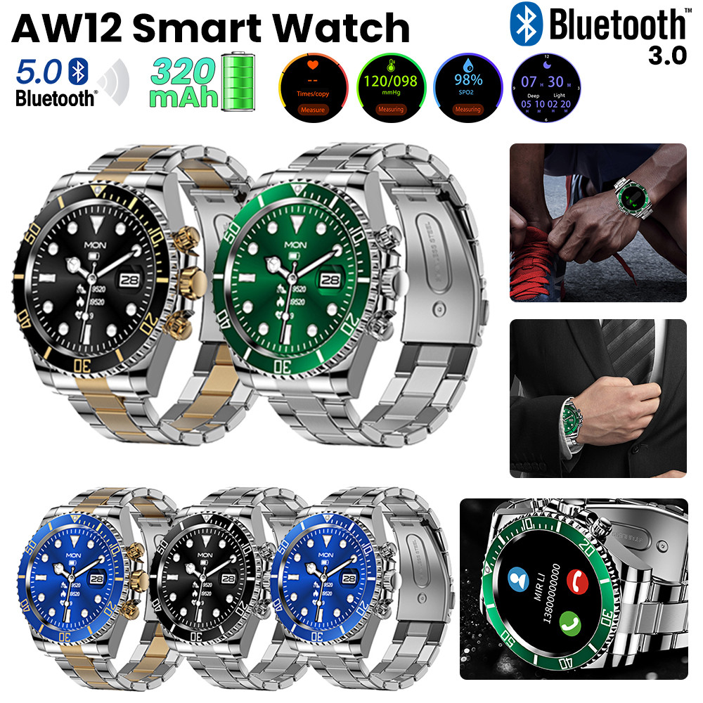 AW12 Smart Watch 1.3inch Full Touch Screen Bluetooth Talk Watch Men Waterproof Fitness Heartrate Blo