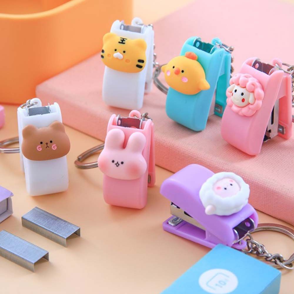 

Metal Creative Size 10 Staples Mini Cartoon Key Ring Pendant Stapler Stapler Key Chain Mini Stapler Binding Tools