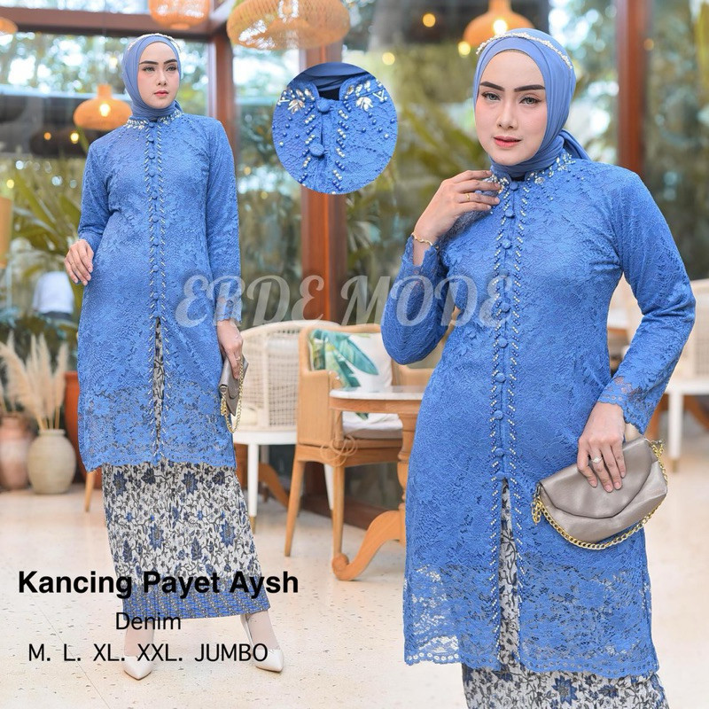 D3v Set Kebaya Modern Tunik Brokat Payet Jumbo Ld 130 Baju Kondangan Wanita Modern