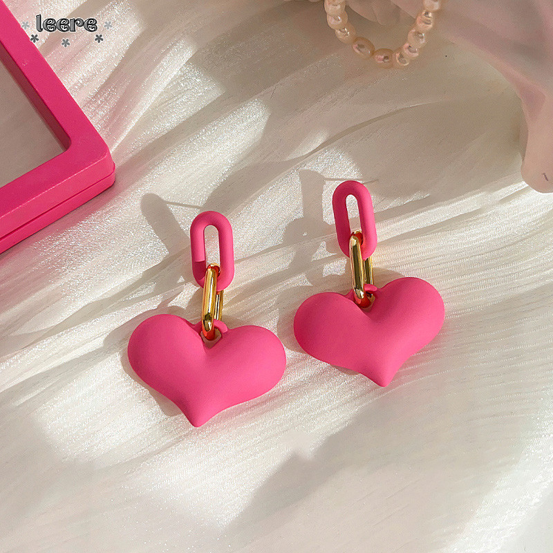 COD Anting hati akrilik warna kelas atas  Anting Barbie pesta jazz merah muda -Le
