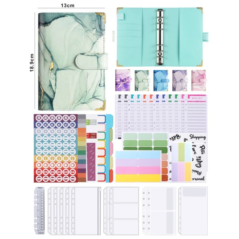 

A6 Fashion Macaron Colorful Printing Marble Texture Pu Leather Minimalist Binder Cash Budget Account