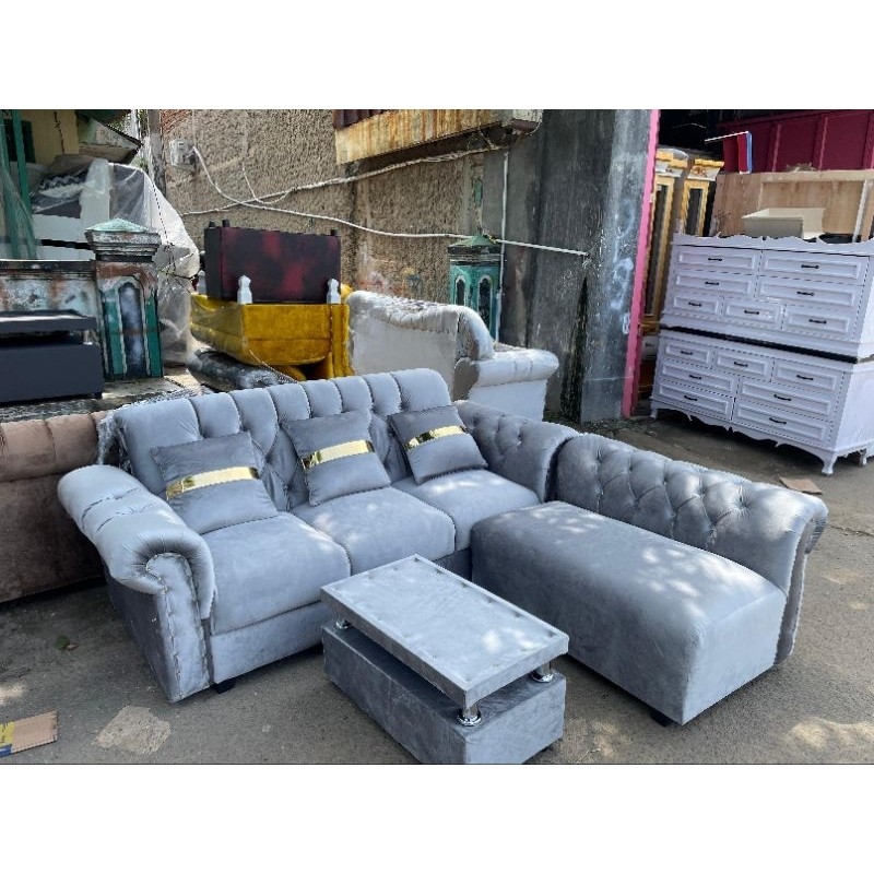 SOFA L PUTUS/ SOFA RUANG TAMU Bahan velboa dan bahan foxy ukuran  3 dudukan 150 yg pendek 1 meter SO