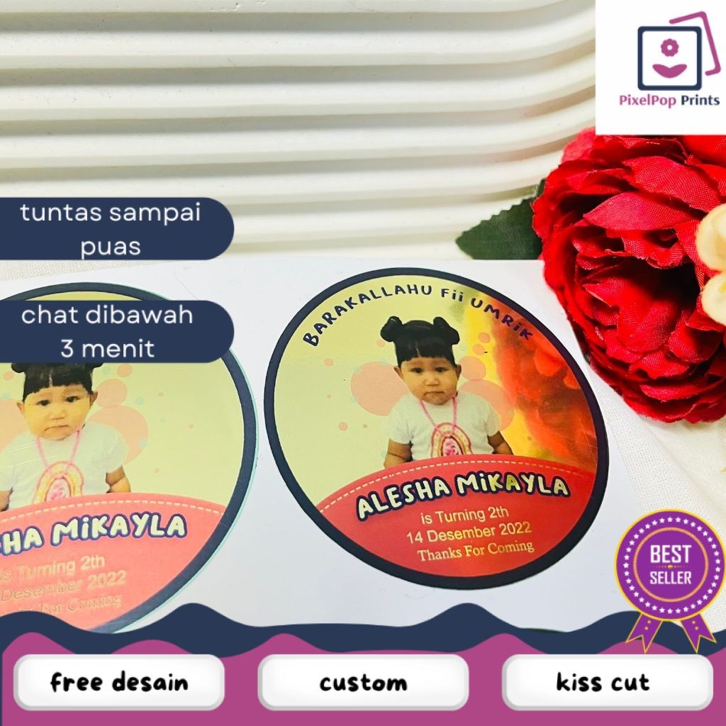 

Opikapip 5-8 Stiker Gold/Silver Ulang Tahun Anak Sticker Label Undangan Happy Birthday Uk.Sedang