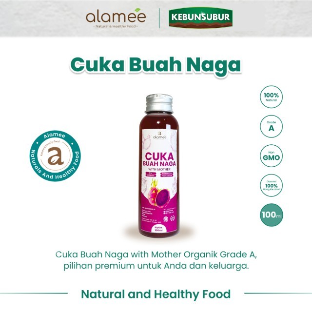 

ALAMEE Cuka Buah Naga Organik Dragon Fruit Cider Vinegar With Mother Fermentasi Probiotik 100ml kebunsubur