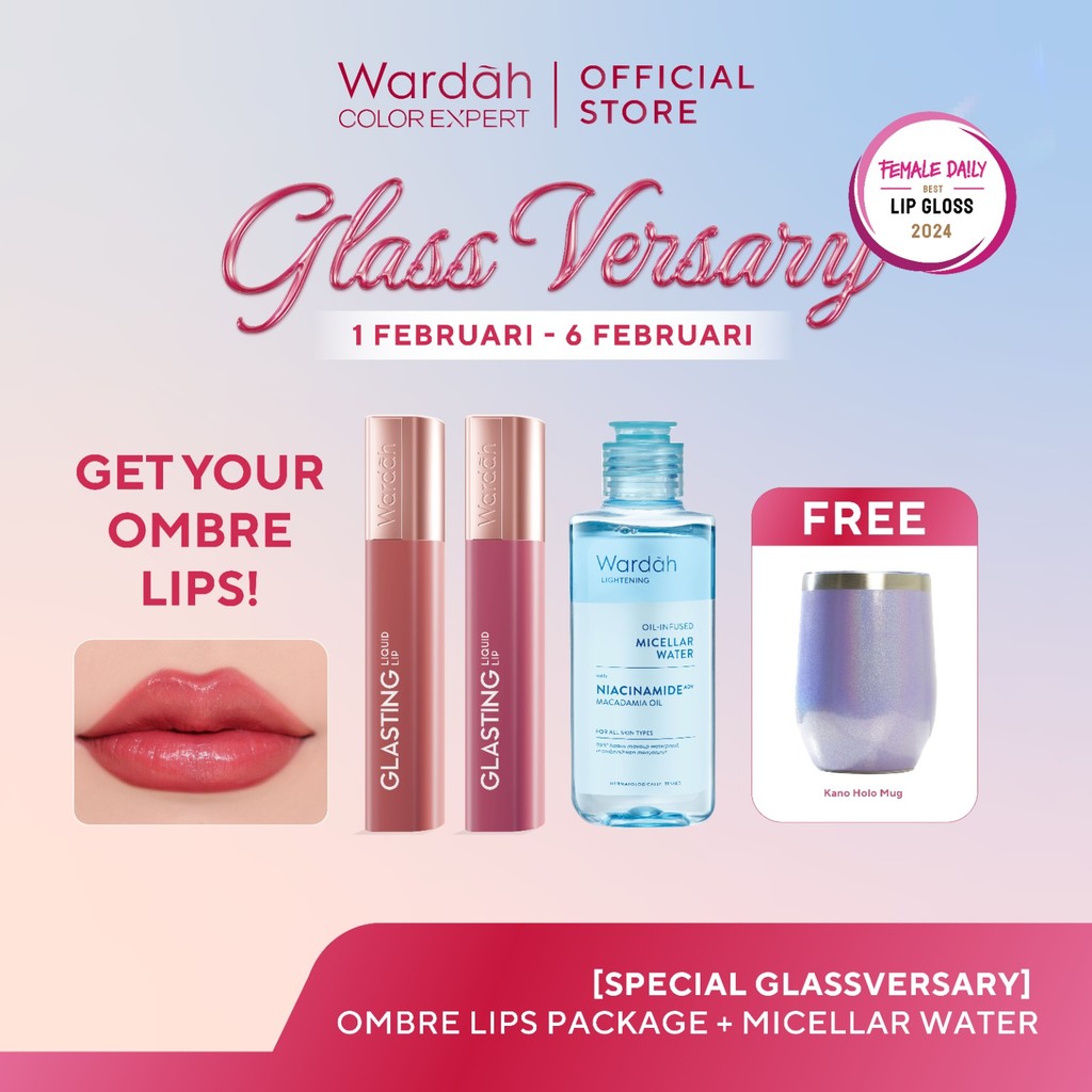 [LIMITED: BUY 3 GET 4 FREE SPECIAL EDITION TUMBLER TATARUMA] WARDAH Paket Glasting Liquid Lip + Ligh