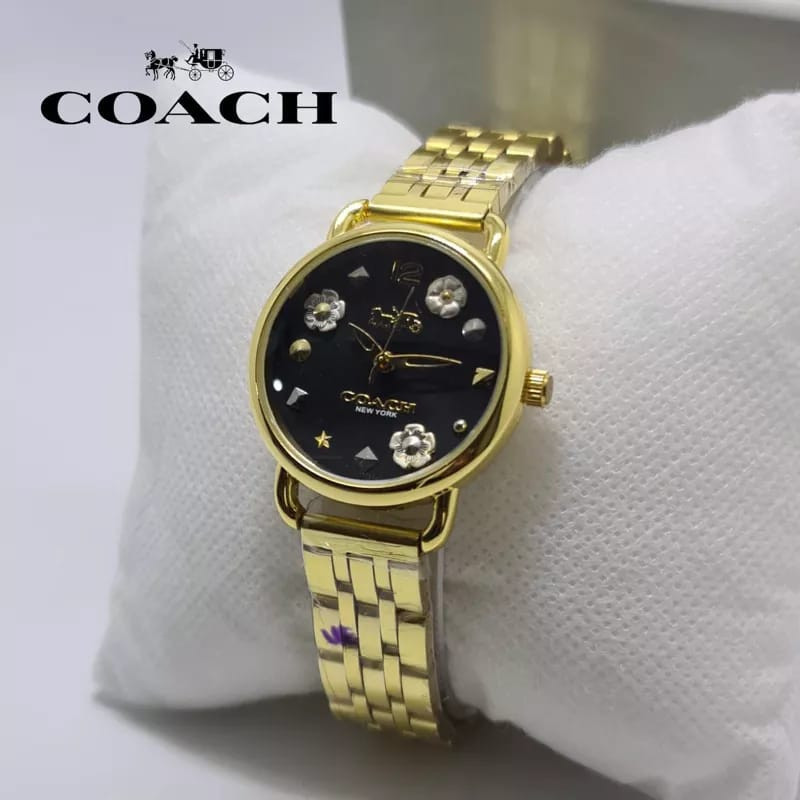 PROMO Jam Tangan Wanita Coach Flower Rantai Body Bulat Knop Gerigi Box Kancing