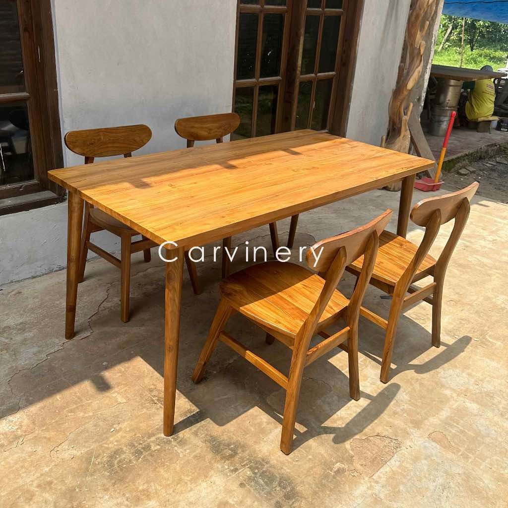 Set Kursi Makan Ropan Kayu Jati 4 kursi dan Meja 160x80 cm Model Terbaru