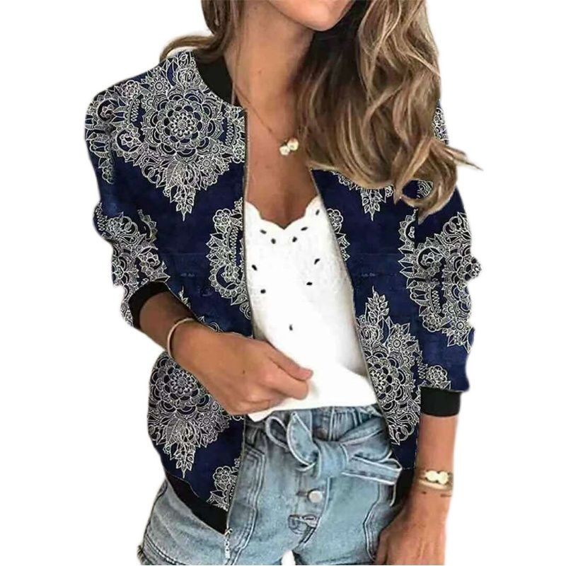 New women's printed zippered jacket jacket jacket