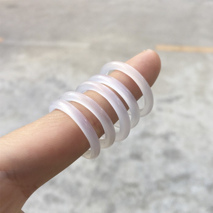 Cincin White Chalcedon Tebal 3mm Batu Alami