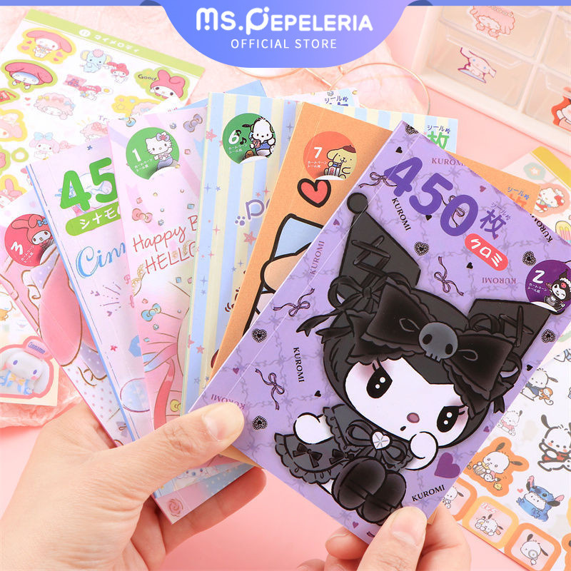 

450Pcs Sanrio Scrapbook Buku Stiker Kuromi Melody Kartun Lucu 16 Lembar Stiker DIY Jurnal Diary Dekorasi/Stiker kartun tahan air-Ms.Pepeleria