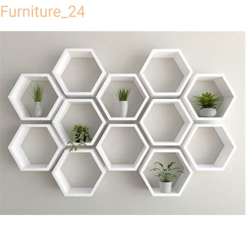 Rak Gantung hexagonal Minimalis Kayu jatibelanda Dekorasi Dinding Hiasan Dinding Kamar Ruang Tamu Ra