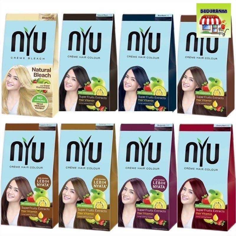 NYU CREME HAIR COLOUR Pewarna Rambut/ Cat Rambut Natural (TANPA AMONIA) Black Brown Blue Bleaching R