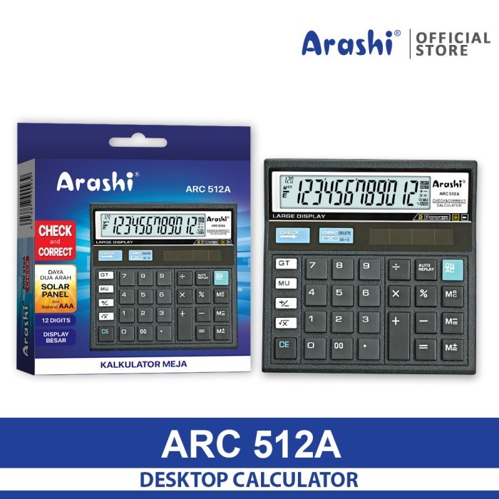 

Arashi ARC 512A Kalkulator Calculator Check & Correct AAA 12 Digit