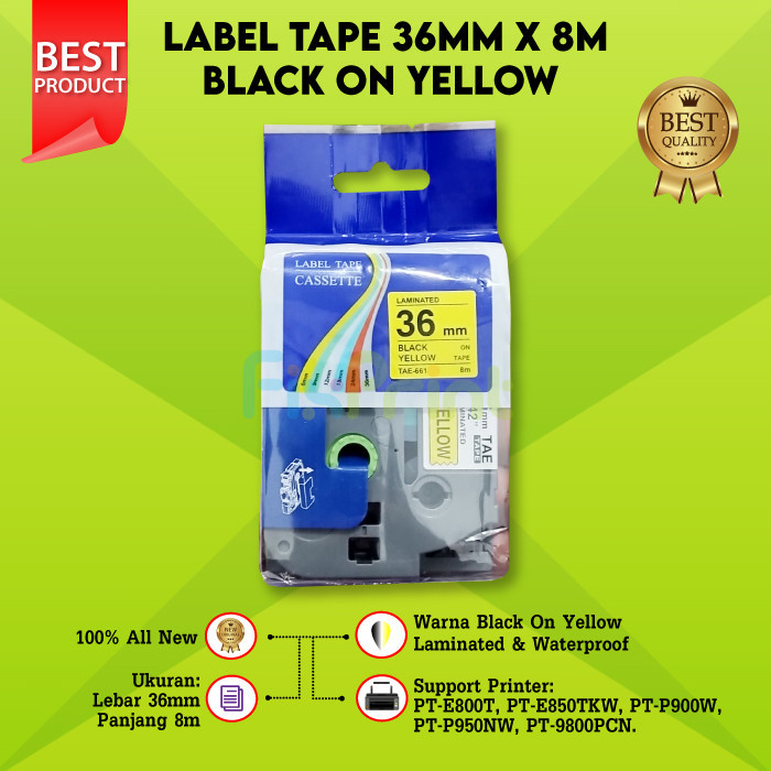 

Label Tape TZe-661 TZE-661 36mm Black On Yellow Laminated Compatible