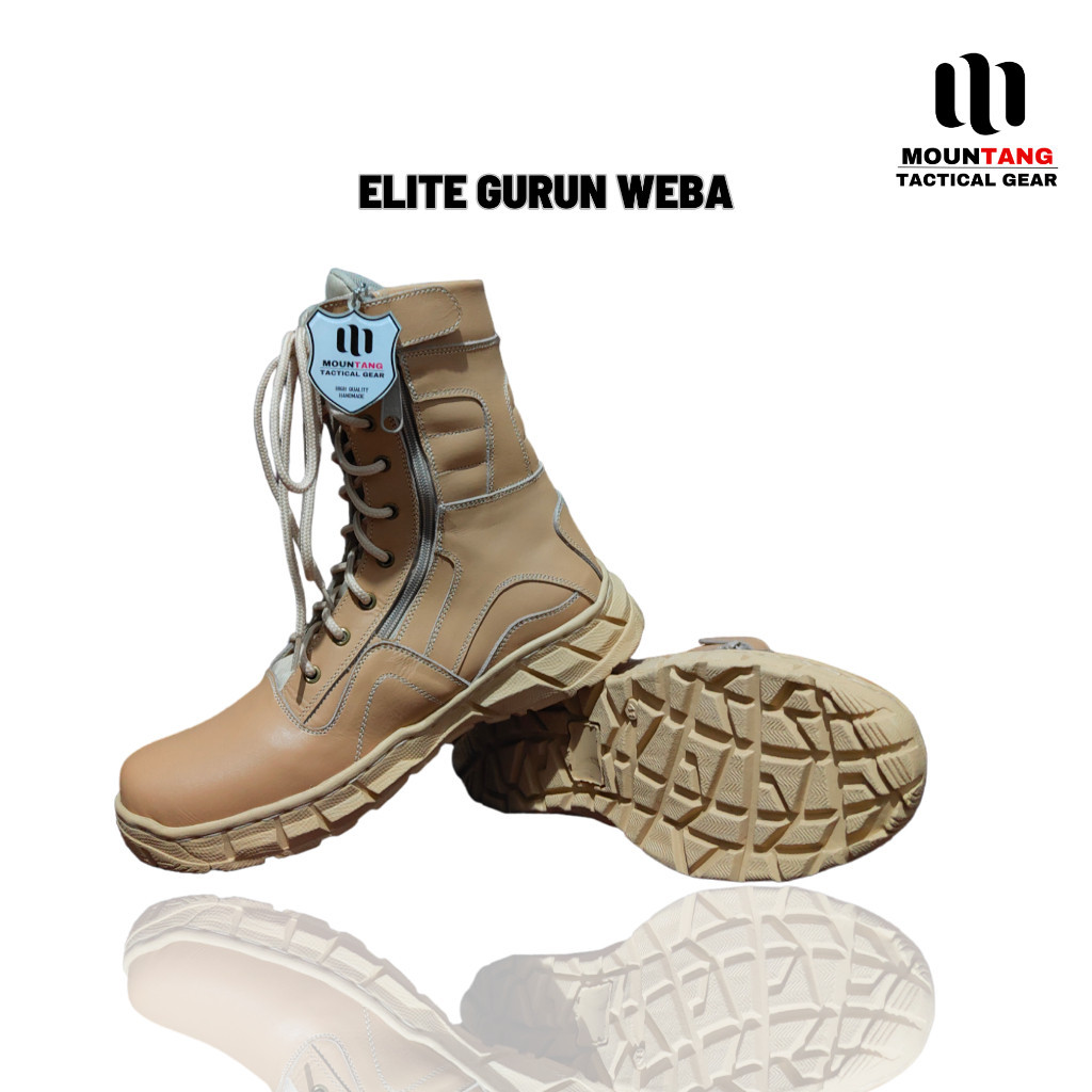 Sepatu Tactical Kemhan Pdl Tni Polri Warna Cream / Gurun Kulit Asli Mountang Elite Gurun Weba