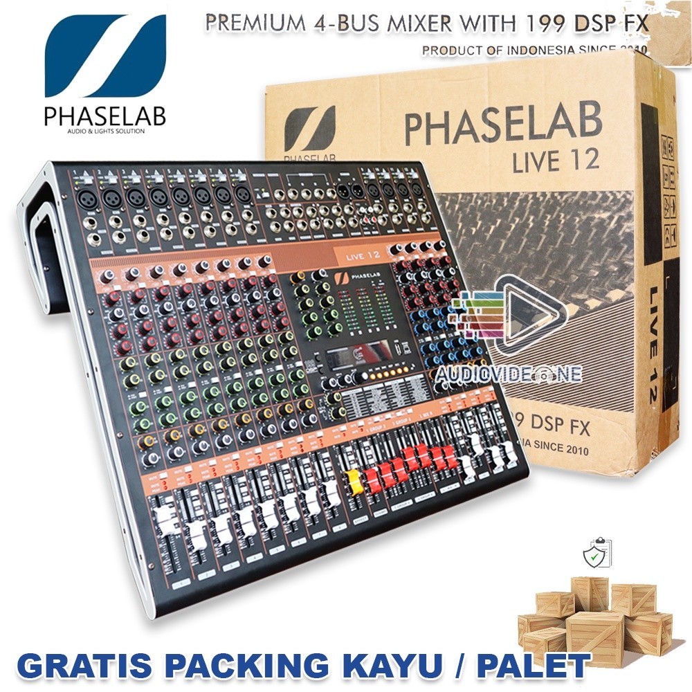 Mixer Phaselab Live 12 Mikser Audio 12 Chanel 4 Sub Grup 5 Aux Phase Lab Original Free Packing Kayu