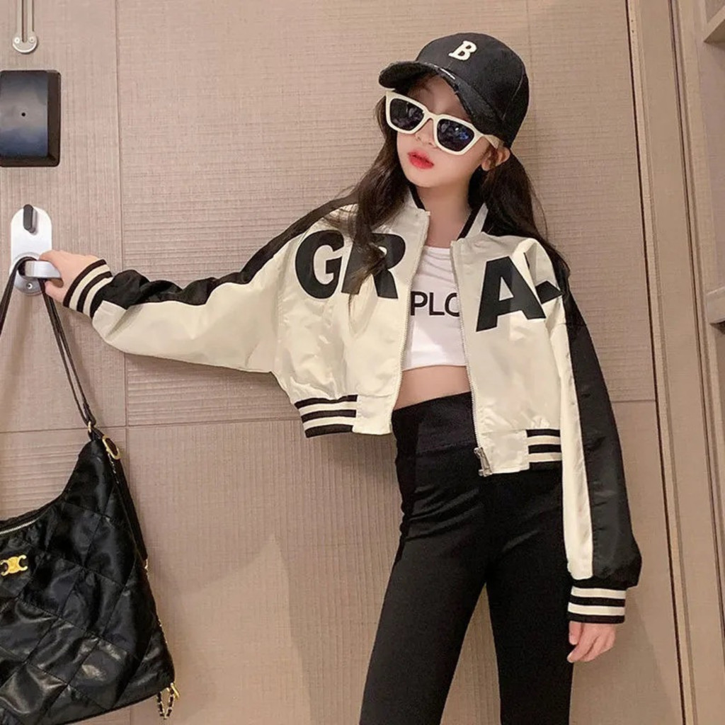 Jaket Zipper Anak Perempuan Cewek Remaja Umur 1 Sampai 18 Tahun Model Varsity Korean Style Tebal