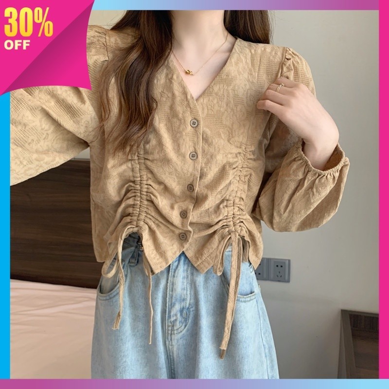 Baju Formal Santai Travelling Wanita Murah Korean Style Premium / yikoo-Kemeja korea lengan panjang 