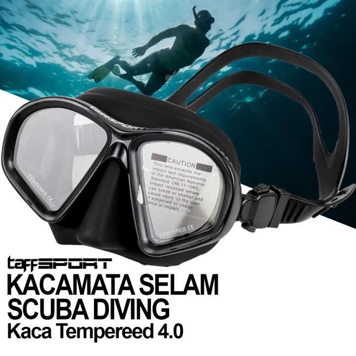 Kacamata Selam Laut Dewasa + Penutup Kuping Scuba Diving Snorkeling Kaca + Tempered Glass