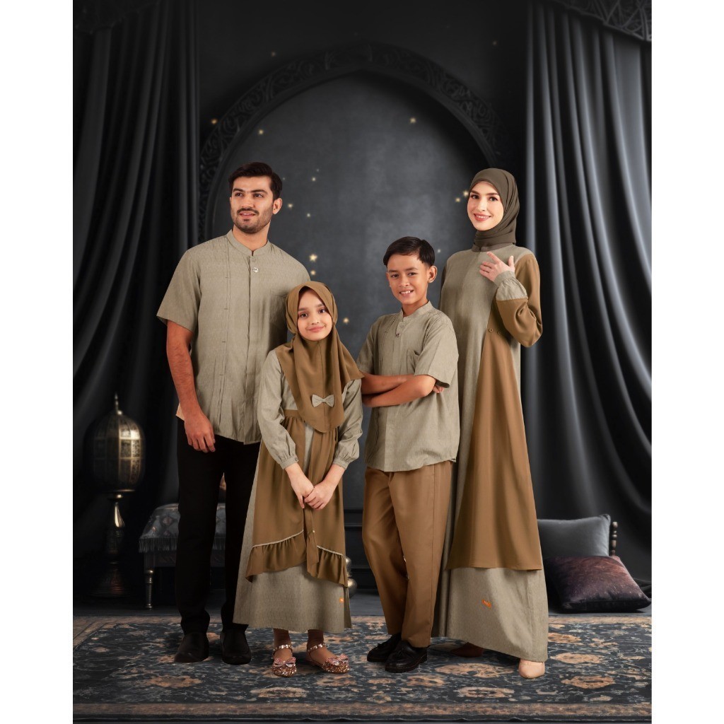 NBRS Sarimbit Keluarga Baju Couple Muslim Keluarga Lebaran 2024 NIbras Rayya Series Setala Khaki Gam