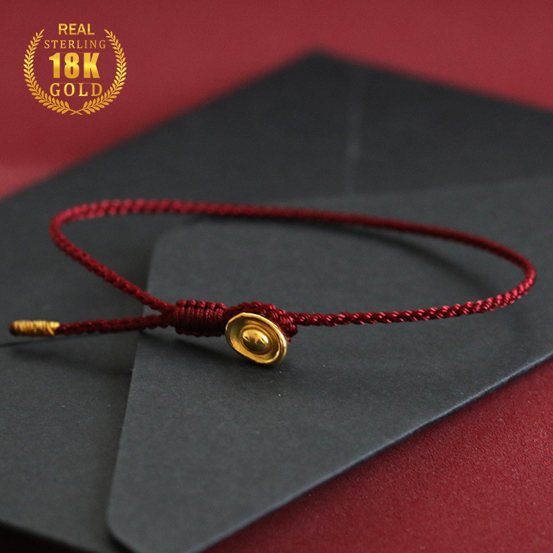 Gelang Tali Emas Ingot 18K Pria dan Wanita Gelang Tali Merah