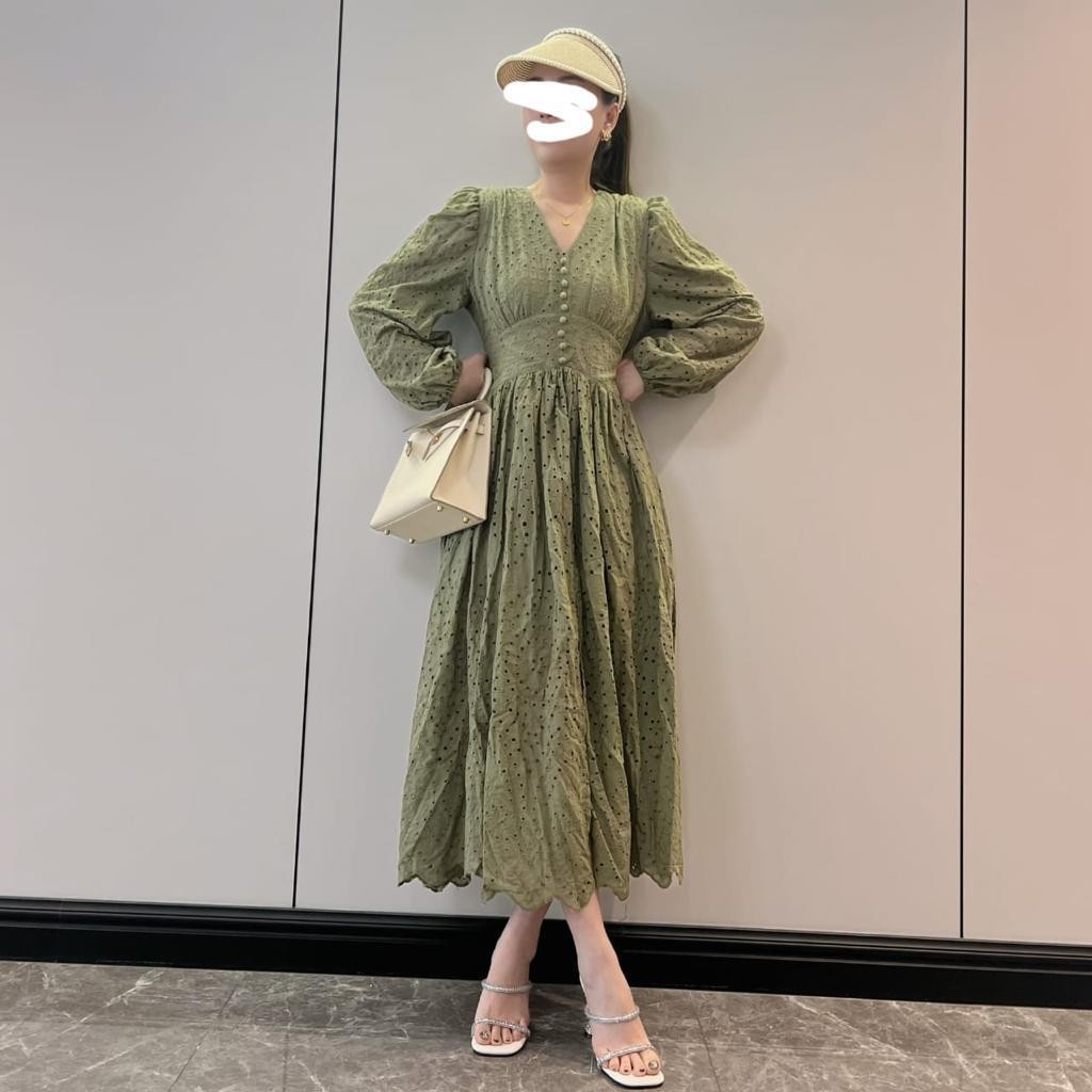 Dress Midi Carminna Embroidered Katbol Pakaian Wanita Panjang Pesta Katun TM 61200