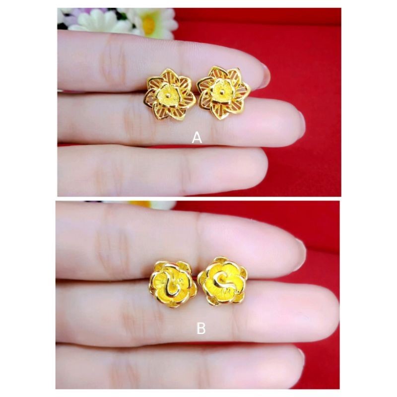 anting tusuk mawar 3 anak dan dewasa lapis emas emas muda anti karat anti luntur
