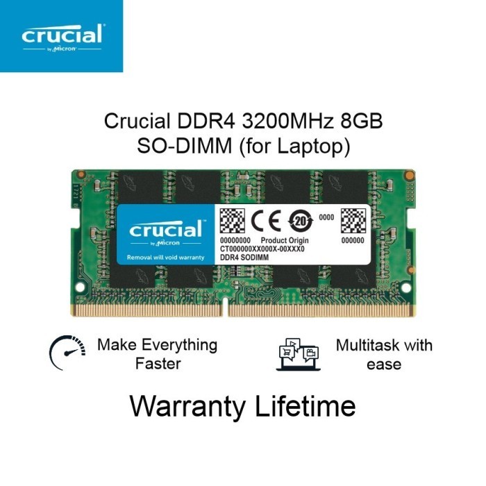 Crucial 8GB DDR4 3200MHz Sodimm - RAM Laptop 8GB DDR4 Sodimm 8GB 3200