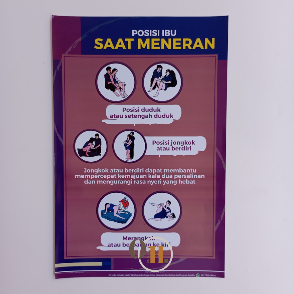Poster kebidanan - Poster posisi ibu saat meneran - Poster bidan