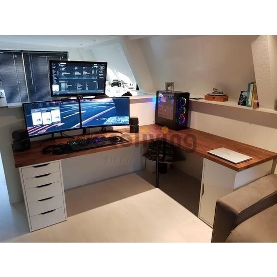 Meja Gaming Minimalis Modern 270 cm Multifungsi Meja Komputer Desktop Panjang – Sudah Dirakit dan Bi