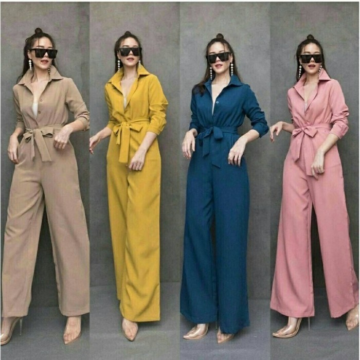 Terlaris ✨ -jumpsuit panjang wanita / jumpsuit lengan panjang busui friendly - pink