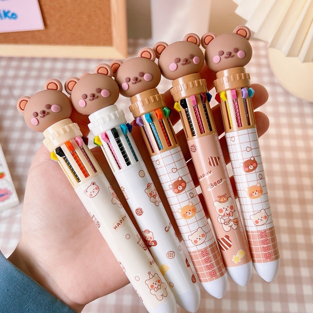 

pulpen tinta warna warni model beruang coklat karkater lucu bahan cangkang plastik barang