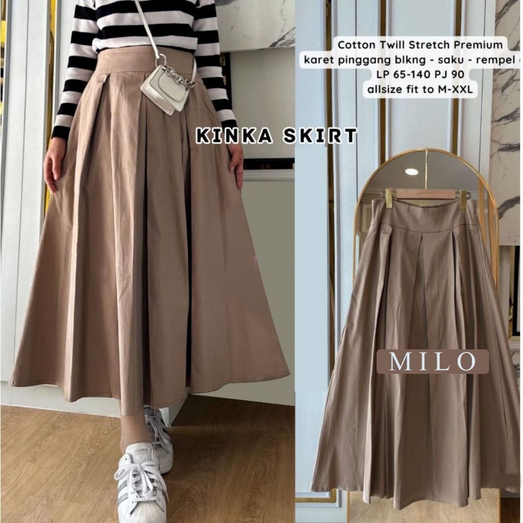 DC - Rok Kinka Skirt Jumbo XXL Chinos Ruffle A-Line Skirt Bawahan Flare Wanita Remaja Kekinian Terba