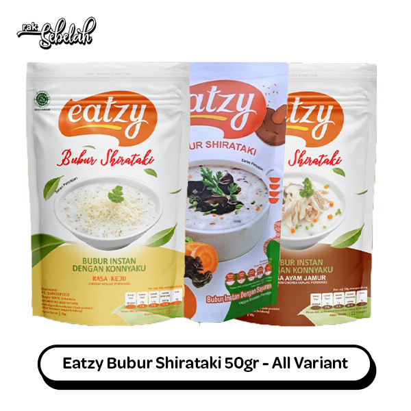

Eatzy Bubur Shirataki 50g | Rasa Ayam Jamur | Keju | Vegan - Bubur Instan Dengan Konnyaku - Diet Food | Low Calorie | No Sugar