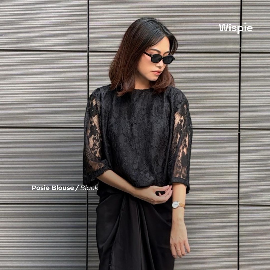 WISPIE Posie Blouse | atasan blus wanita motif bunga brokat kebaya lace kemeja top